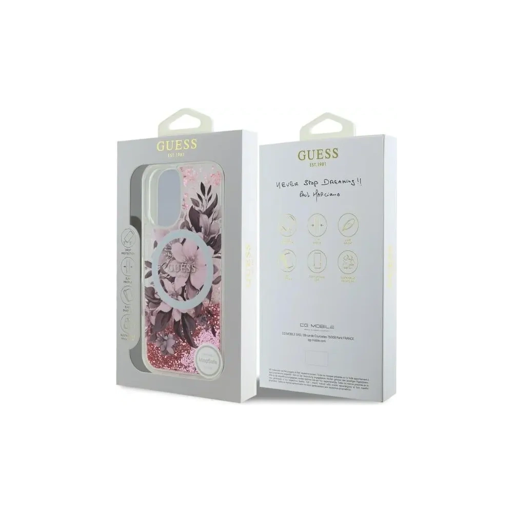 Hurtownia GSM - Etui Guess GUHMP16SLFMWTP Apple iPhone 16 hardcase Liquid Glitter Flower MagSafe różowy/pink - GUE3658 - {ean13} - Hurt
