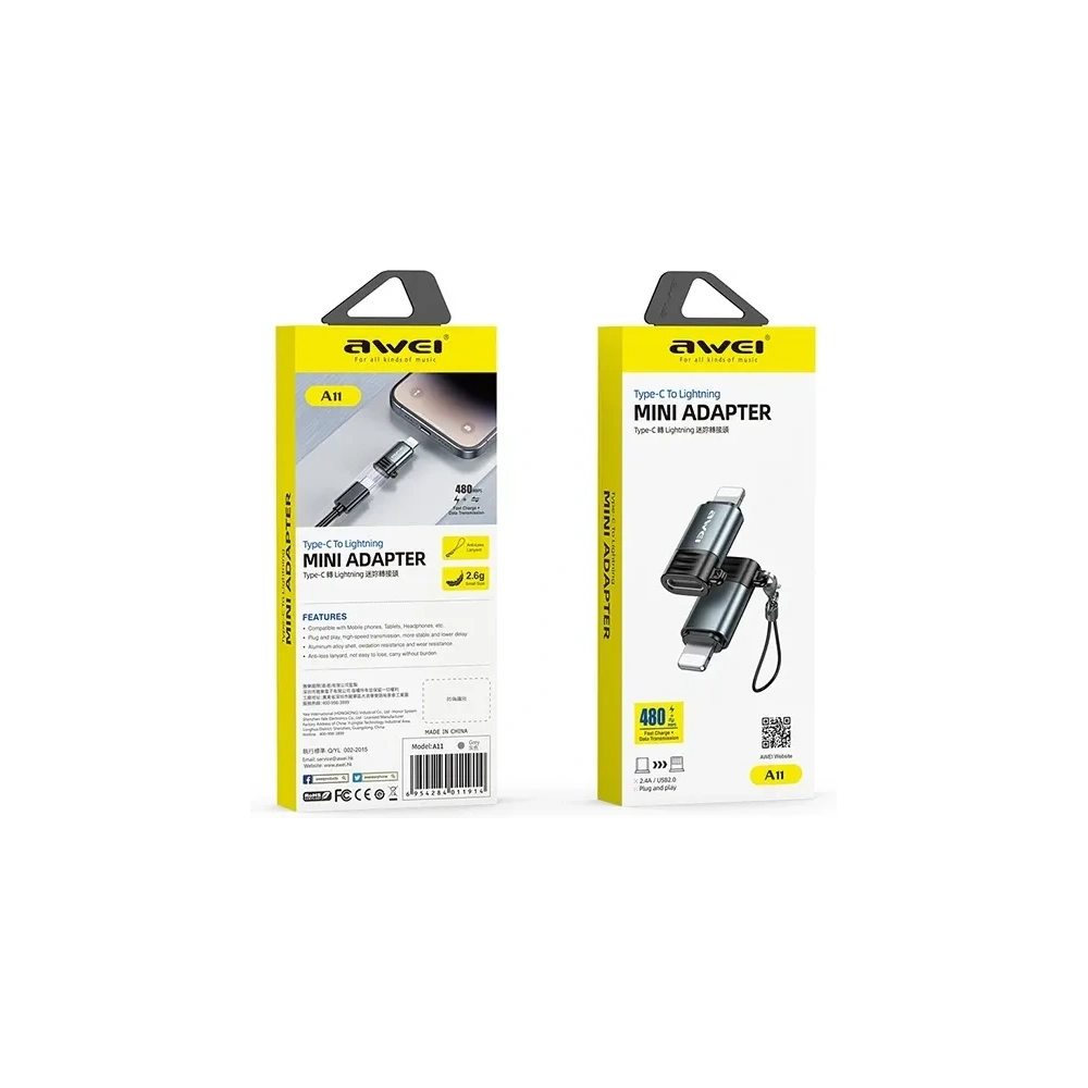 Hurtownia GSM - Adaptér AWEI A11 USB-C / Lightning šedý - AWEI230 - {ean13} - Hurt