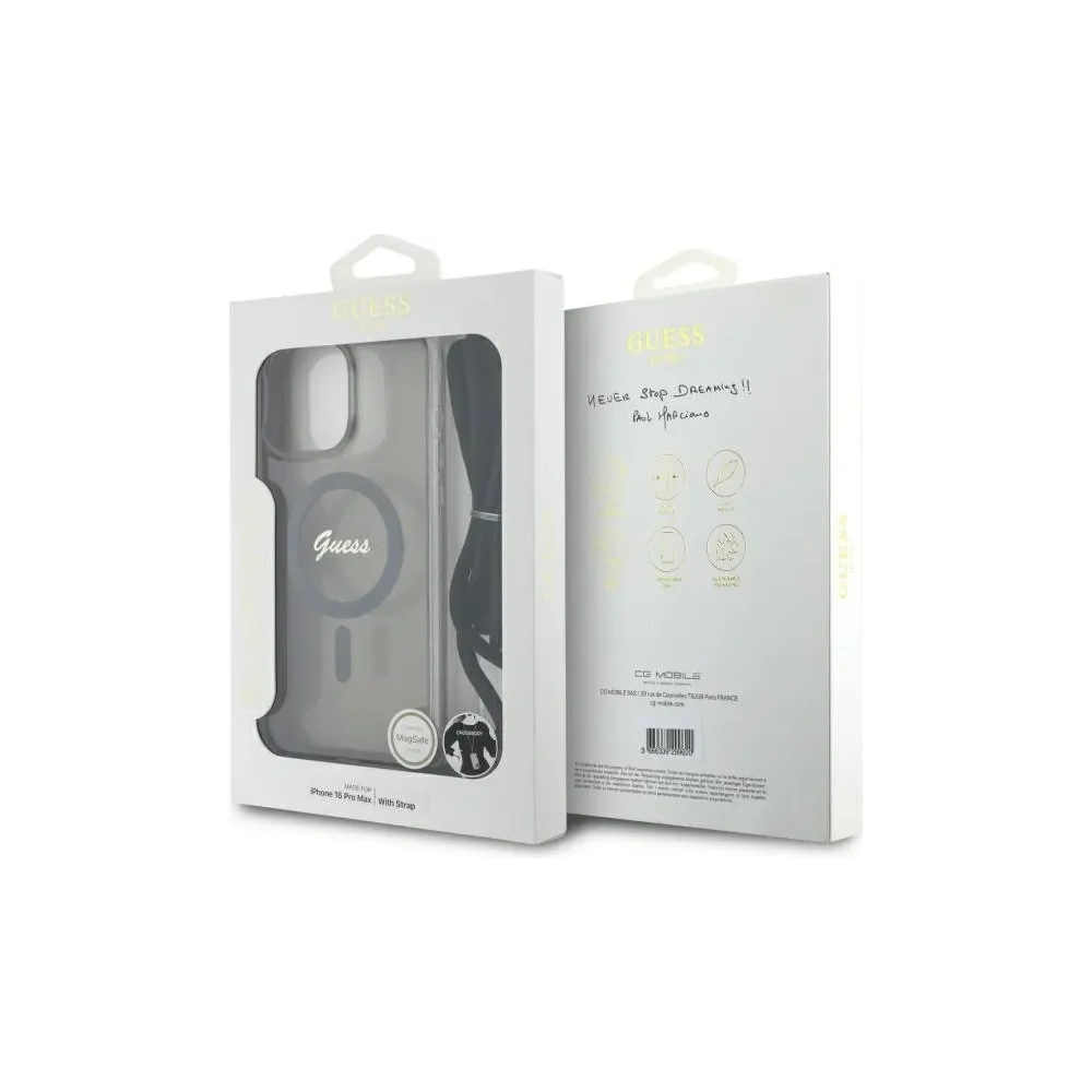 Hurtownia GSM - Guess GUHMP16XHCTSGNSK Apple iPhone 16 Pro Max husă rigidă Crossbody Cord Script MagSafe neagră - GUE3674 - {ean13} - Hurt