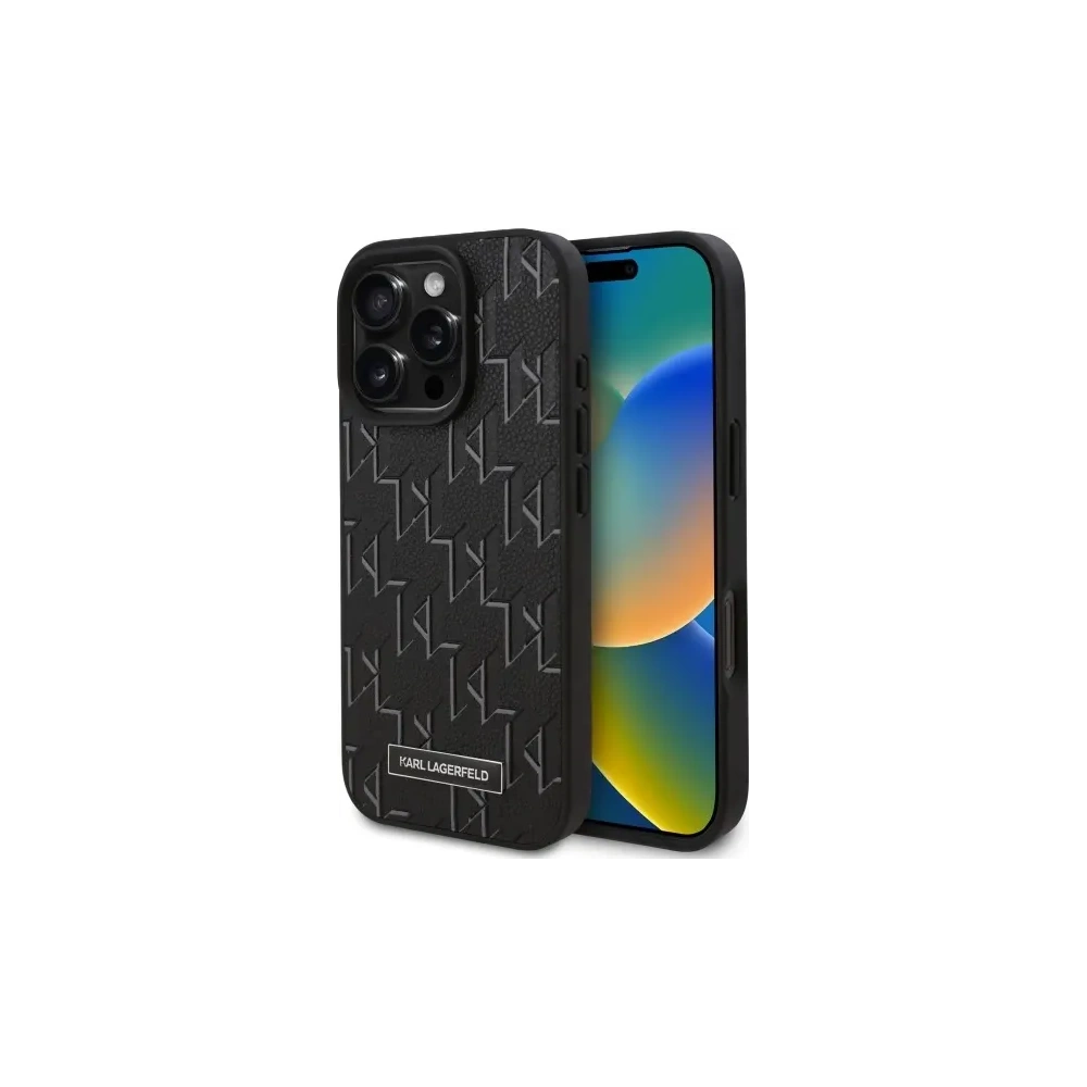 Hurtownia GSM - Etui Karl Lagerfeld KLHMP16XPKHPORPK Apple iPhone 16 Pro Max hardcase Kožené Monogram Metal Logo MagSafe černé/black - KLD21780 - {ean13} - Hurt