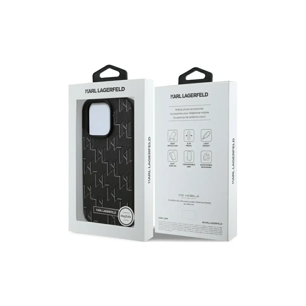 Hurtownia GSM - Etui Karl Lagerfeld KLHMP16XPKHPORPK Apple iPhone 16 Pro Max hardcase Kožené Monogram Metal Logo MagSafe černé/black - KLD21780 - {ean13} - Hurt
