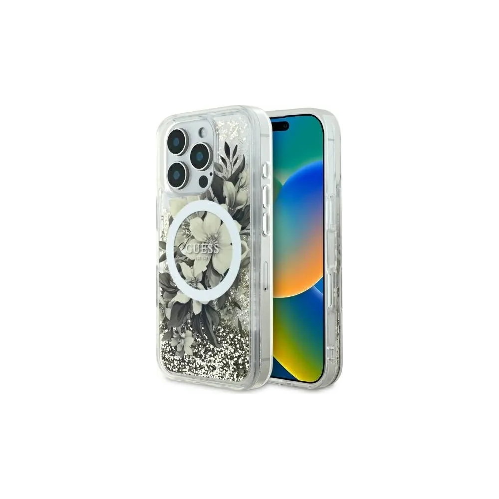 Hurtownia GSM - Etui Guess GUHMP16XLFMWTE Apple iPhone 16 Pro Max hardcase Liquid Glitter Flower MagSafe béžový/beige - GUE3681 - {ean13} - Hurt