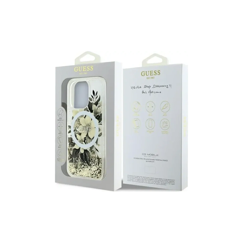 Hurtownia GSM - Etui Guess GUHMP16XLFMWTE Apple iPhone 16 Pro Max hardcase Liquid Glitter Flower MagSafe béžový/beige - GUE3681 - {ean13} - Hurt