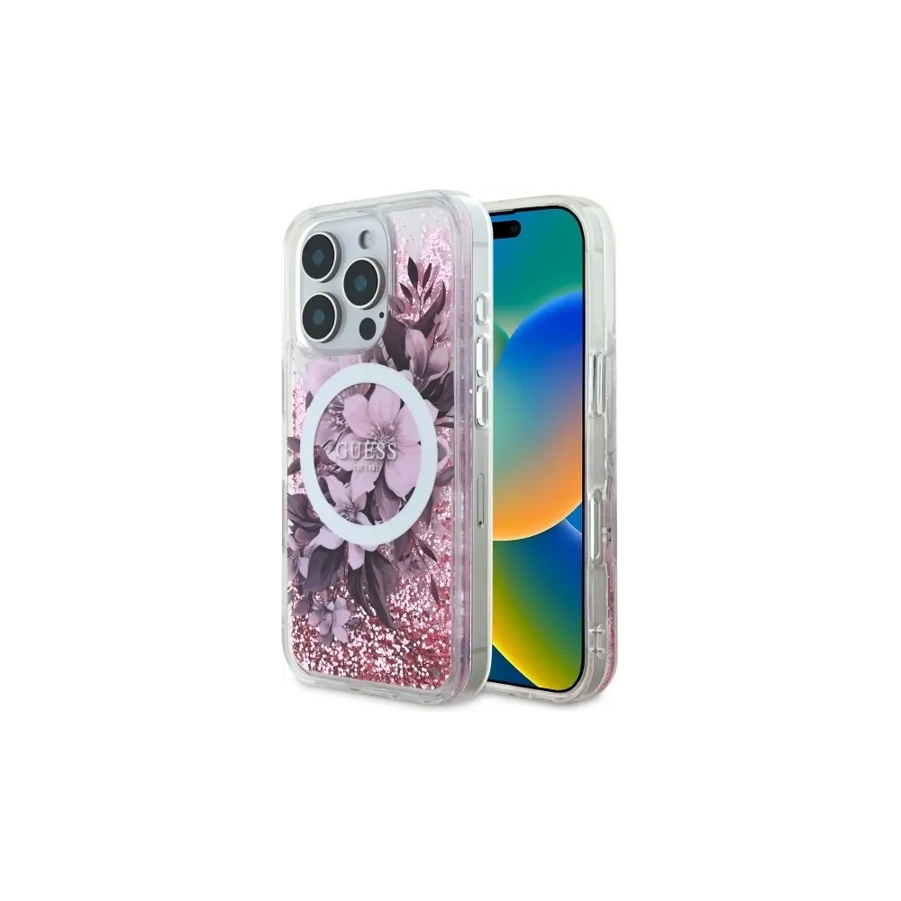 Hurtownia GSM - Etui Guess GUHMP16XLFMWTP Apple iPhone 16 Pro Max hardcase Liquid Glitter Flower MagSafe růžový/pink - GUE3682 - {ean13} - Hurt