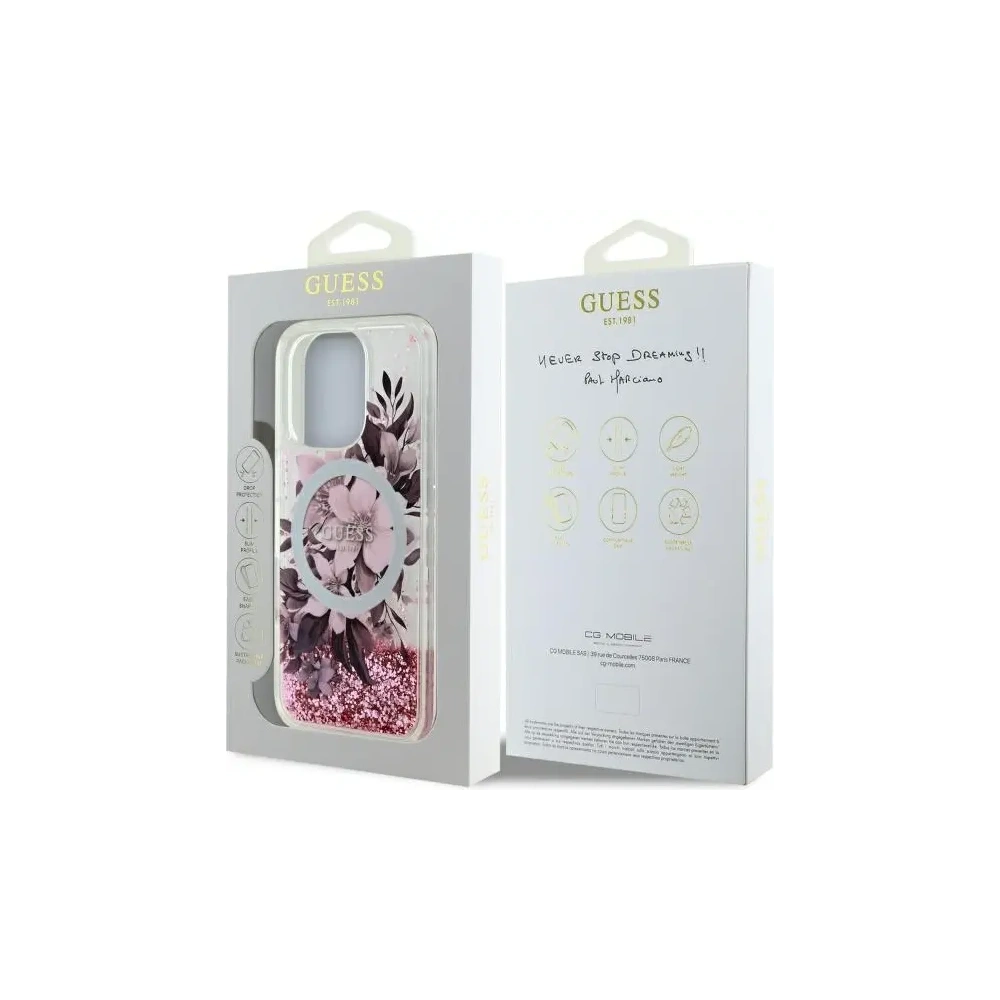 Hurtownia GSM - Etui Guess GUHMP16XLFMWTP Apple iPhone 16 Pro Max hardcase Liquid Glitter Flower MagSafe růžový/pink - GUE3682 - {ean13} - Hurt