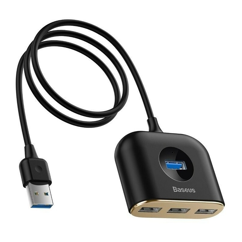 Adapter USB 4w1 Baseus Square Round, HUB USB 3.0 do 1x USB 3.0 + 3x USB 2.0, 1m (black)
