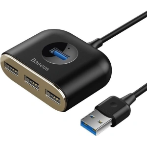 Adapter USB 4w1 Baseus Square Round, HUB USB 3.0 do 1x USB 3.0 + 3x USB 2.0, 1m (czarny)