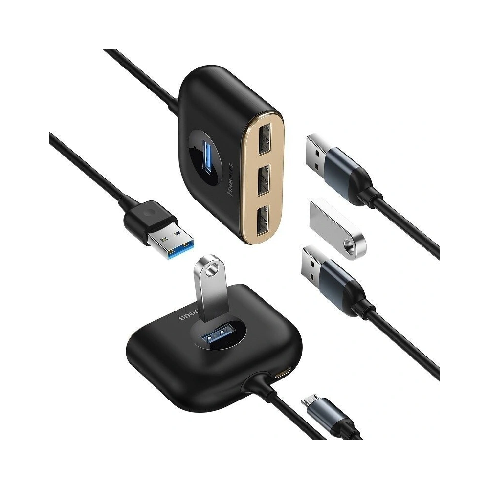 Hurtownia GSM - Adapter USB 4w1 Baseus Square Round, HUB USB 3.0 do 1x USB 3.0 + 3x USB 2.0, 1m (czarny) - BSU1266BLK - {ean13} - Hurt