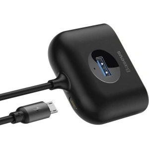 Adapter USB 4w1 Baseus Square Round, HUB USB 3.0 do 1x USB 3.0 + 3x USB 2.0, 1m (czarny)