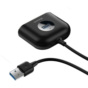 Adapter USB 4w1 Baseus Square Round, HUB USB 3.0 do 1x USB 3.0 + 3x USB 2.0, 1m (czarny)