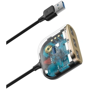 Adapter USB 4w1 Baseus Square Round, HUB USB 3.0 do 1x USB 3.0 + 3x USB 2.0, 1m (czarny)