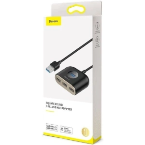 Adapter USB 4w1 Baseus Square Round, HUB USB 3.0 do 1x USB 3.0 + 3x USB 2.0, 1m (czarny)