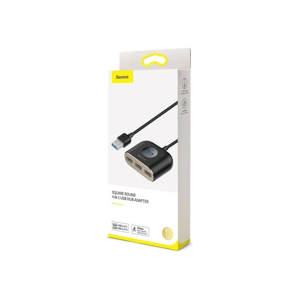 Hurtownia GSM - Adapter USB 4w1 Baseus Square Round, HUB USB 3.0 do 1x USB 3.0 + 3x USB 2.0, 1m (czarny) - BSU1266BLK - {ean13} - Hurt