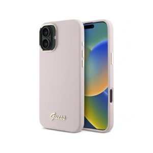 Etui Guess GUHCP16SSMBSLP Apple iPhone 16 hardcase Silicone Script Metal Logo & Frame różowy/pink