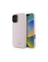 Guess GUHCP16SSMBSLP Apple iPhone 16 carcasă din silicon tare Script Metal Logo & Cadru roz