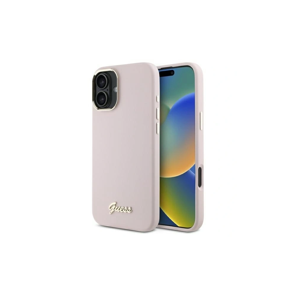 Hurtownia GSM - Etui Guess GUHCP16SSMBSLP Apple iPhone 16 hardcase silikonový script metalové logo a rám růžový/pink - GUE4075 - {ean13} - Hurt