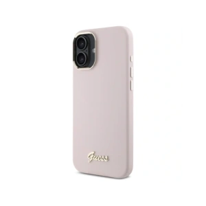 Etui Guess GUHCP16SSMBSLP Apple iPhone 16 hardcase Silicone Script Metal Logo & Frame różowy/pink