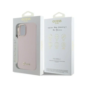 Etui Guess GUHCP16SSMBSLP Apple iPhone 16 hardcase Silicone Script Metal Logo & Frame różowy/pink