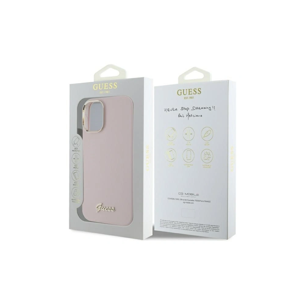 Hurtownia GSM - Etui Guess GUHCP16SSMBSLP Apple iPhone 16 hardcase silikonový script metalové logo a rám růžový/pink - GUE4075 - {ean13} - Hurt