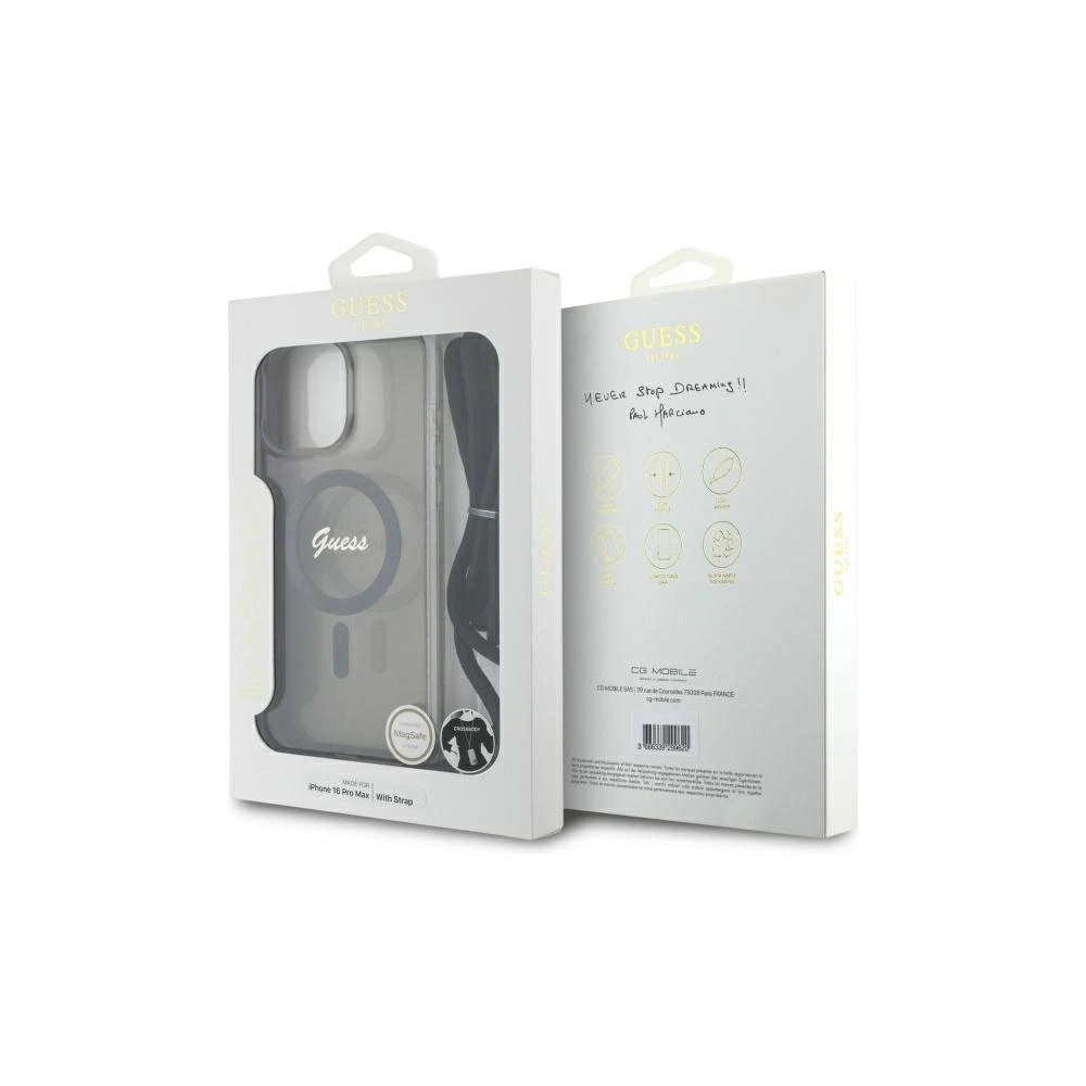 Hurtownia GSM - Guess GUHMP16LHCTSGNSK Apple iPhone 16 Pro husă dură Crossbody Cord Script MagSafe neagră - GUE4078 - {ean13} - Hurt