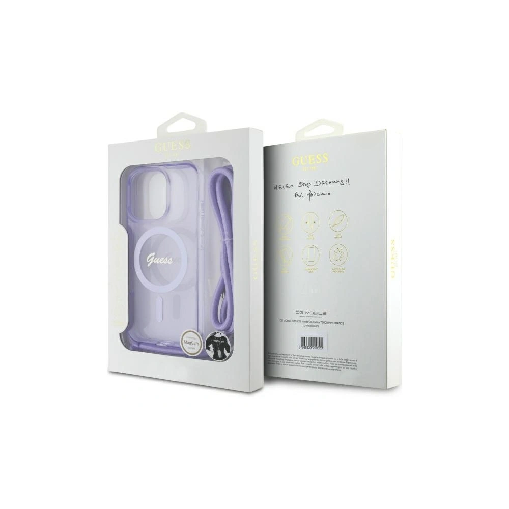 Hurtownia GSM - Etui Guess GUHMP16LHCTSGNSU Apple iPhone 16 Pro hardcase Crossbody Cord Script MagSafe fioletowy/purple - GUE4079 - {ean13} - Hurt
