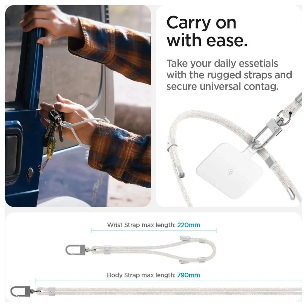 Hurtownia GSM - Smyczki Spigen Univerzální sada popruhů Crossbody a na zápěstí perleťově bílá - SPN16519 - {ean13} - Hurt