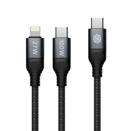 Kabel Nillkin Data Cable DualPower 2w1 USB-C PD 3.0 100W, Lightning PD 27W black