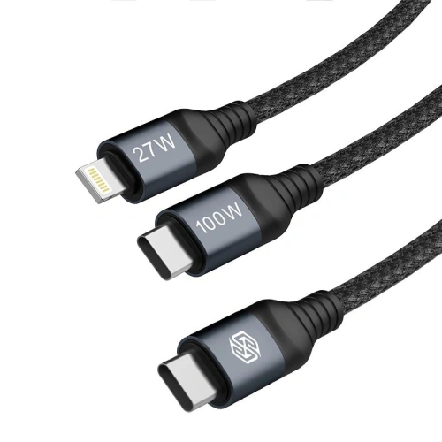 Kabel Nillkin Data Cable DualPower 2w1 USB-C PD 3.0 100W, Lightning PD 27W black