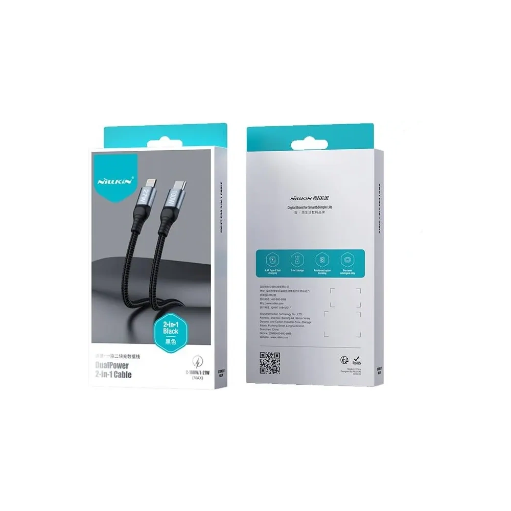 Wholesale Cable Nillkin Data Cable DualPower 2w1 USB-C PD 3.0 100W, Lightning PD 27W black - NLK1630 - {ean13} - Hurt