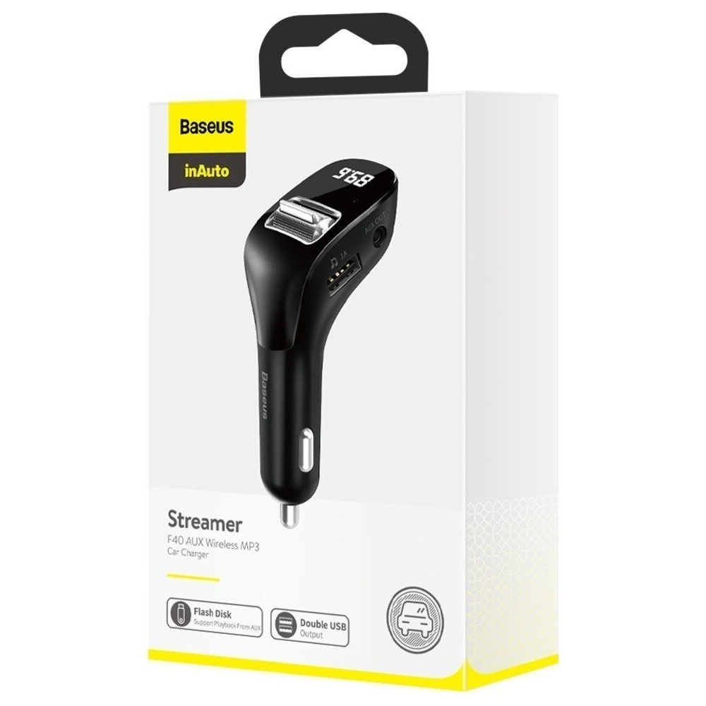 Hurtownia GSM - Transmiter FM Baseus Streamer F40, AUX, Bluetooth 5.0, 2x USB, 3A (czarny) - BSU1290BLK - {ean13} - Hurt