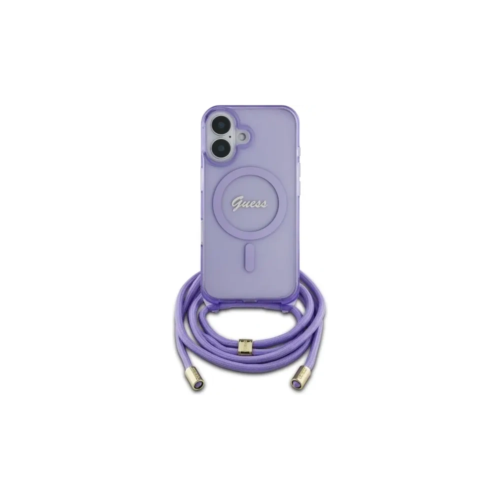 Hurtownia GSM - Etui Guess GUHMP16SHCTSGNSU Apple iPhone 16 hardcase Crossbody Cord Script MagSafe fioletowy/purple - GUE4085 - {ean13} - Hurt