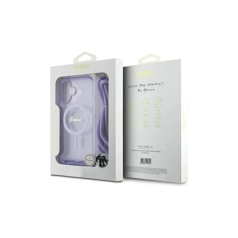 Hurtownia GSM - Etui Guess GUHMP16SHCTSGNSU Apple iPhone 16 hardcase Crossbody Cord Script MagSafe fioletowy/purple - GUE4085 - {ean13} - Hurt