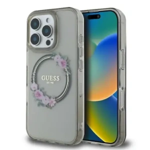Etui Guess GUHMP16XHFWFCK Apple iPhone 16 Pro Max hardcase IML Flowers Wreath MagSafe czarny/black