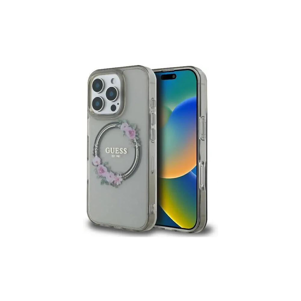 Hurtownia GSM - Guess GUHMP16XHFWFCK Apple iPhone 16 Pro Max Hardcase IML Blumenkranz MagSafe schwarz - GUE4091 - {ean13} - Hurt