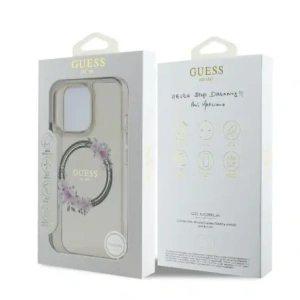 Etui Guess GUHMP16XHFWFCK Apple iPhone 16 Pro Max hardcase IML Flowers Wreath MagSafe czarny/black