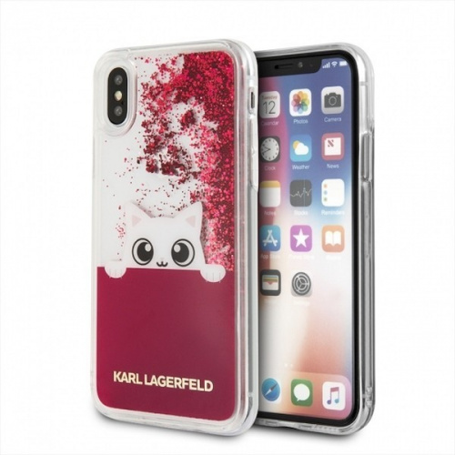Karl Lagerfeld KLHCPXPABGFU iPhone X pink hard case Liquid Glitter