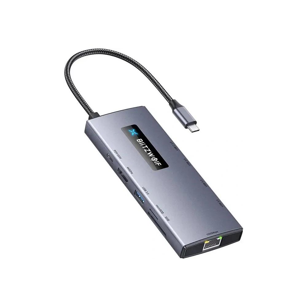 Hurtownia GSM - Blitzwolf BW-NEW TH8 10in1 adapter 3xUSB-A 3.0, 2xUSB-C 3.0, USB-C PD 100W, HDMI 4K60Hz, SD/TF 3.0, RJ45 1000 Mbps - BLZ622 - {ean13} - Hurt