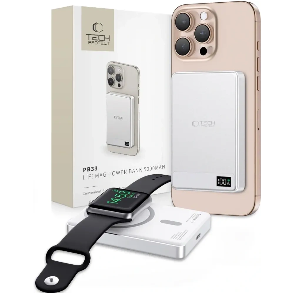 Hurtownia GSM - Tech-Protect PB33 LifeMag MagSafe 5000mah powerbank 15W Argintiu - THP3430 - {ean13} - Hurt