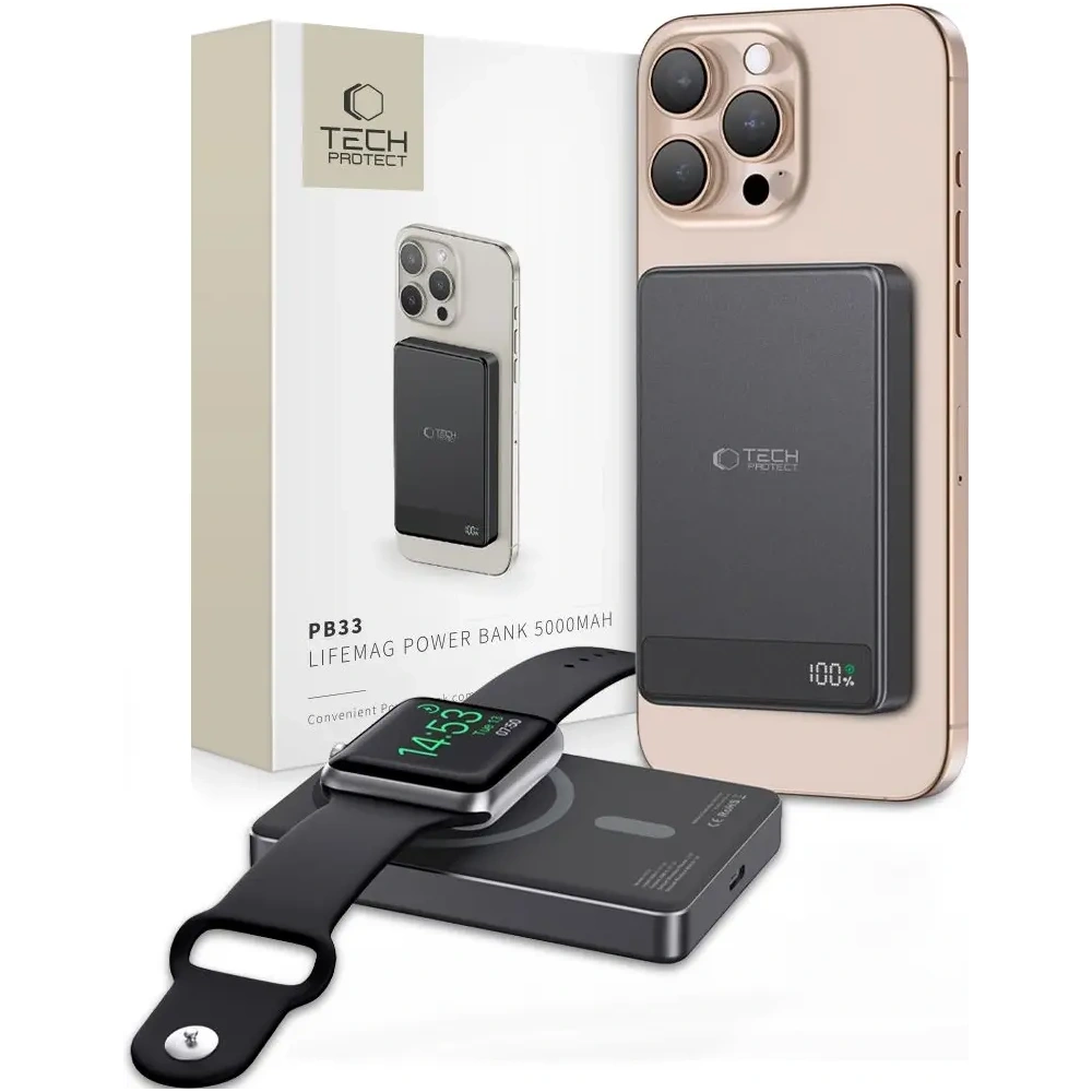 Hurtownia GSM - Tech-Protect PB33 LifeMag MagSafe 5000mah powerbank 15W Negru - THP3431 - {ean13} - Hurt