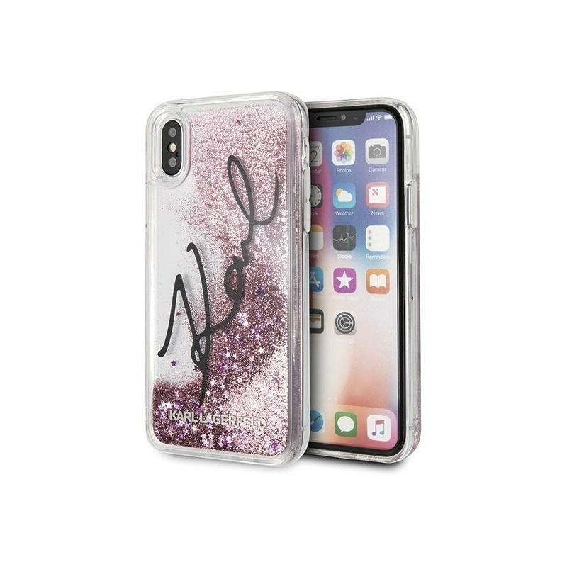 Karl Lagerfeld Distributor - 3700740439067 - KLD226PNK - Karl Lagerfeld KLHCPXTRKSIGPI iPhone X /Xs pink hard case Signature Liquid Glitter Stars - B2B homescreen