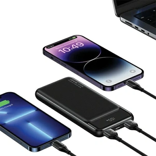 Powerbank USAMS XY Series 10000mAh 10W MicroUSB, 2xUSB-A, USB-C czarny/black