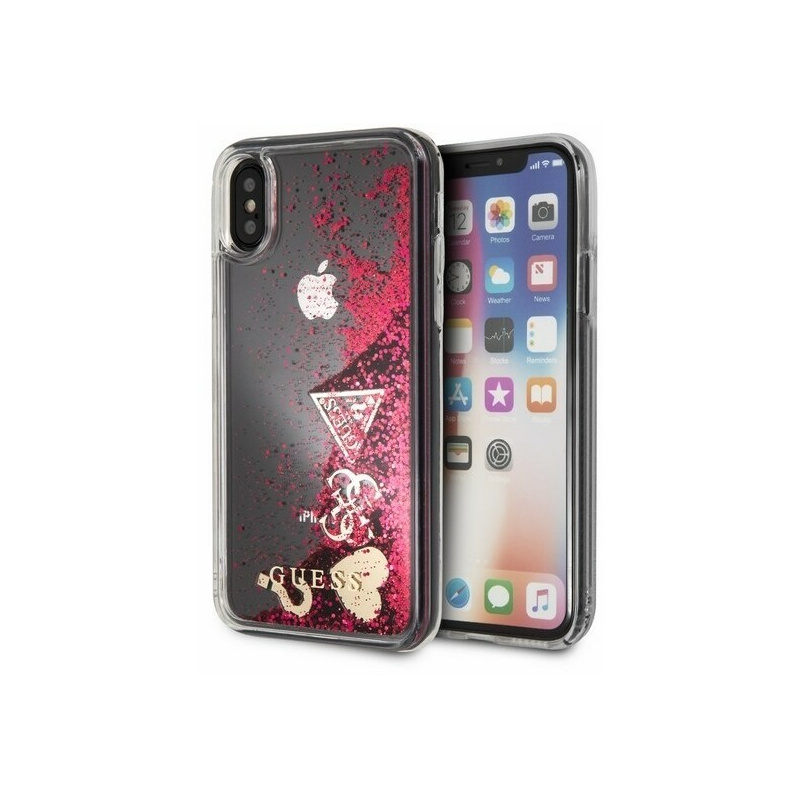 Guess Distributor - 3700740437810 - GUE316HEA - Guess GUHCPXGLHFLRA iPhone X/Xs raspberry hard case Glitter Hearts - B2B homescreen