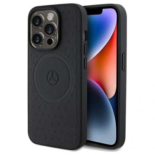 Etui Mercedes MEHMP15L23RGSK Apple iPhone 15 Pro hardcase Star Pattern Leather MagSafe czarny/black