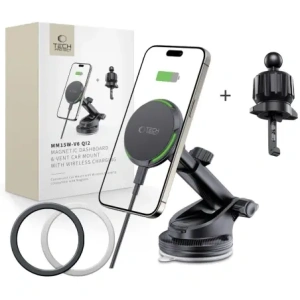 Wholesale Tech-Protect MM15W-V6 Qi2 Magnetic Magsafe Dashboard & Vent Car Mount Wireless Charger 15W Black - THP3451 - {ean13} - Hurt