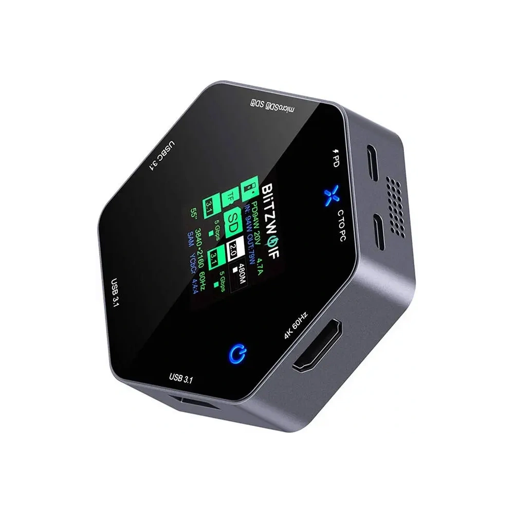 Hurtownia GSM - Dokovací stanice 8v1 Blitzwolf BW-TH16 USB 100W LCD Smart Display USB-C 3.1, 2xUSB-A 3.1, USB-C PD 100W, HDMI 4K60hz, TF/SD 3.0, HD 4K@60hz - BLZ628 - {ean13} - Hurt