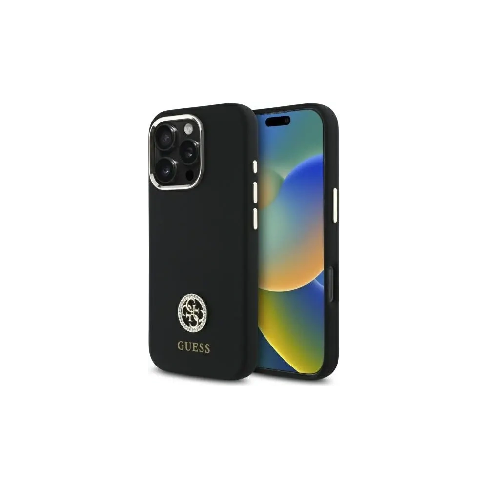 Guess GUHCP16LM4DGPK Apple iPhone 16 Pro Hartschale Silikon Logo Strass 4G schwarz