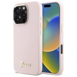Etui Guess GUHCP16LSMBSLP Apple iPhone 16 Pro hardcase Silicone Script Metal Logo & Frame różowy/pink