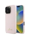 Guess GUHCP16LSMBSLP Apple iPhone 16 Pro husă din silicon cu script metalic logo și cadru roz