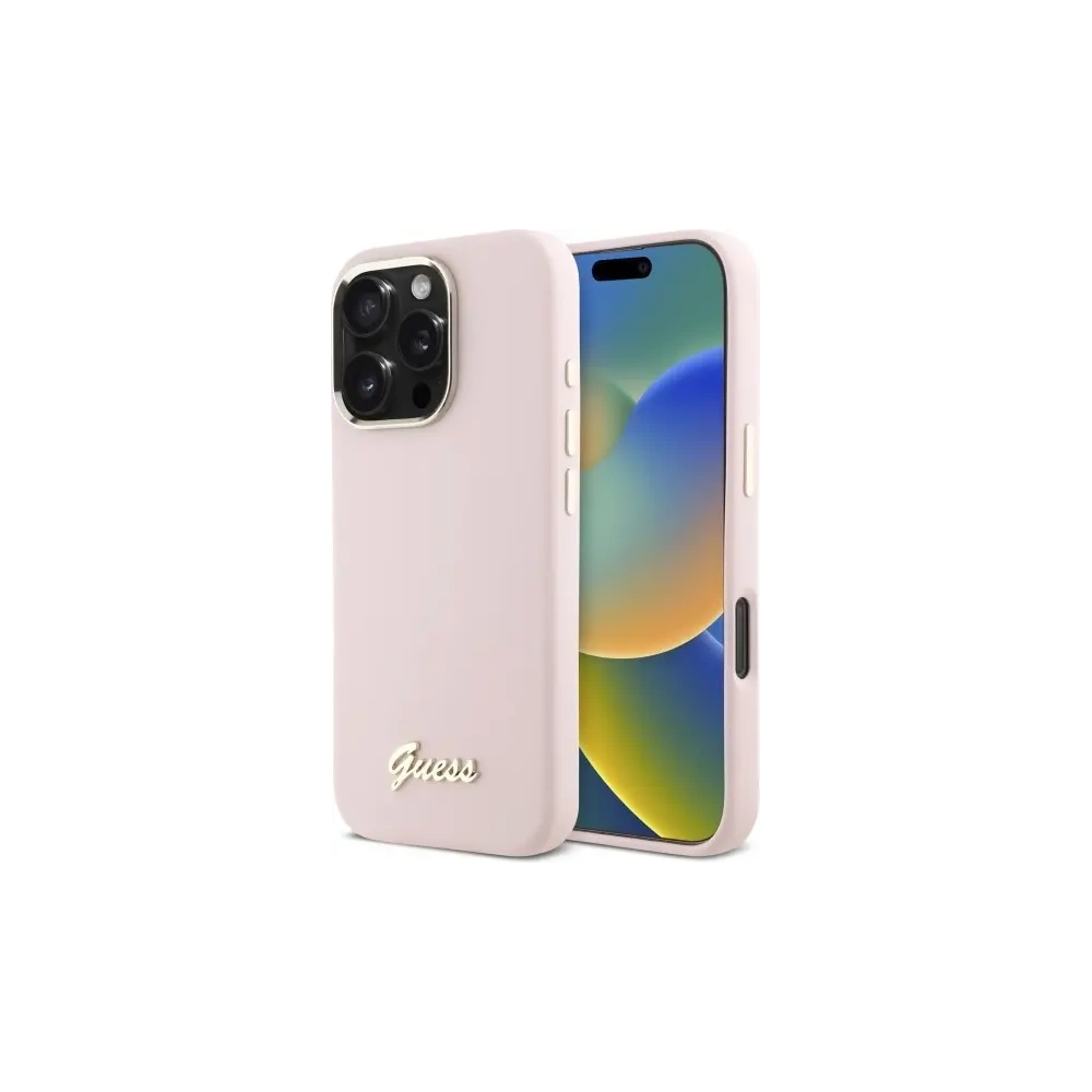 Etui Guess GUHCP16LSMBSLP Apple iPhone 16 Pro hardcase Silicone Script Metal Logo & Frame różowy/pink