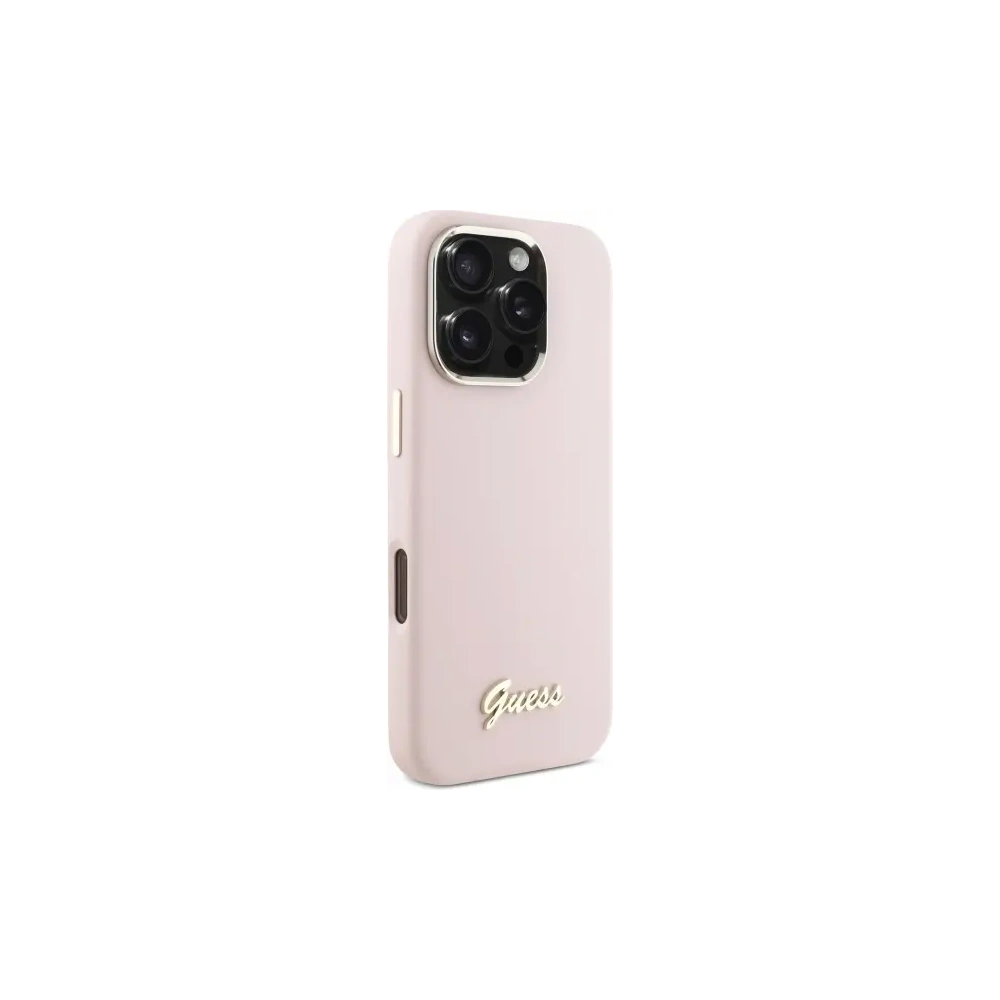 Etui Guess GUHCP16LSMBSLP Apple iPhone 16 Pro hardcase Silicone Script Metal Logo & Frame różowy/pink